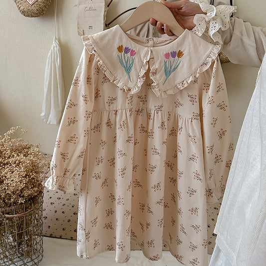 Spring and Autumn Flowers Pattern Long-sleeved Dress for Stylish Girls, MyKids-USA®, Baby & Toddler Dresses, MyKids-USA -  -  -  -  -  -  - .