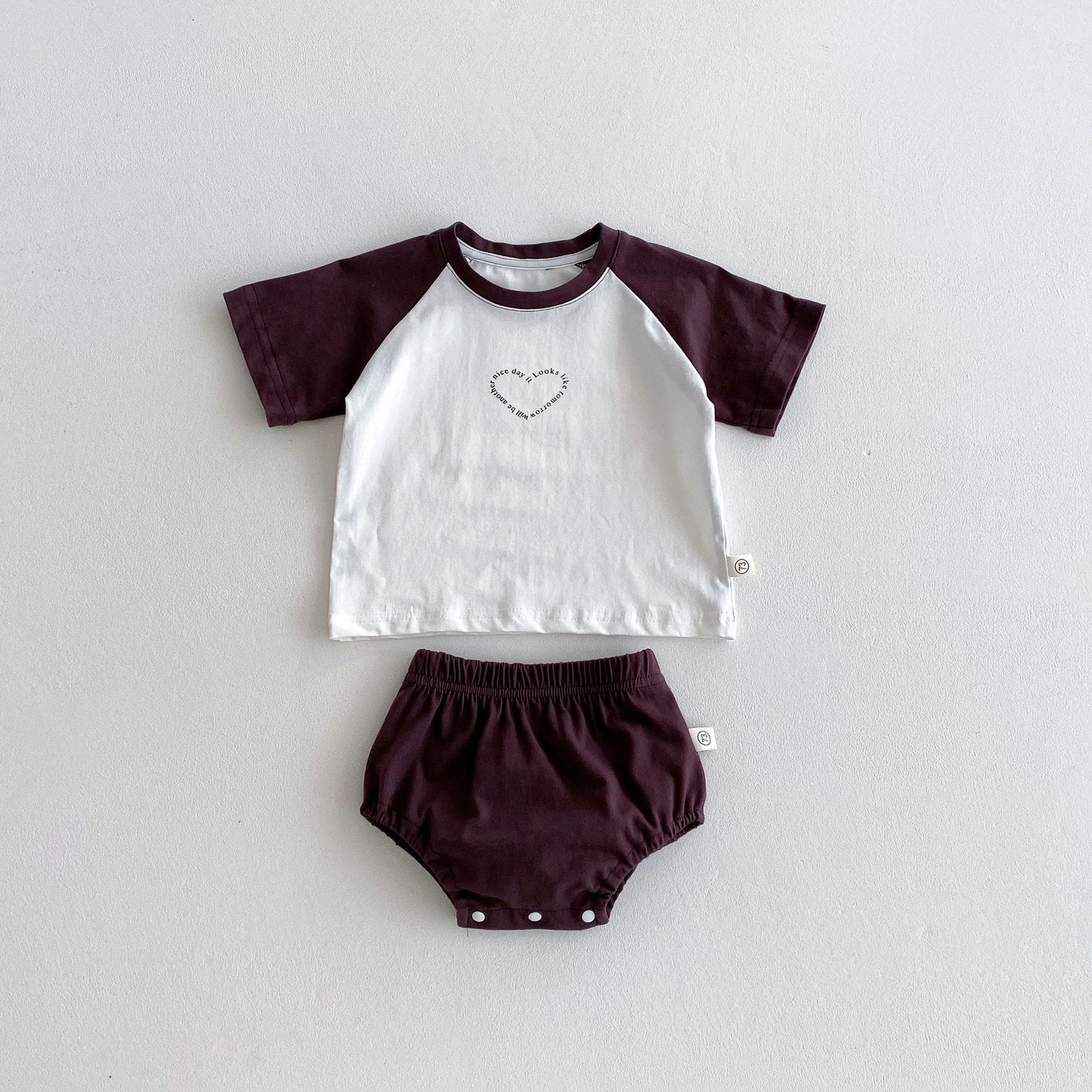 Summer Hot Selling Baby Kids Girls Short Sleeves Heart Pattern T-shirt and Bloomers Clothing Set, MyKids-USA®, Baby & Toddler Outfits, MyKids-USA - Size/Age - 73 (6-9M) - Color - Brown -  -  - TR2506141215-A