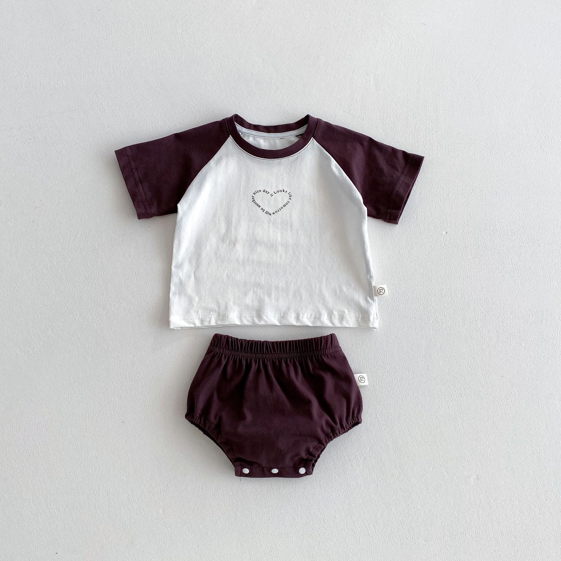 Summer Hot Selling Baby Kids Girls Short Sleeves Heart Pattern T-shirt and Bloomers Clothing Set, MyKids-USA®, Baby & Toddler Outfits, MyKids-USA - Size/Age - 73 (6-9M) - Color - Brown -  -  - TR2506141215-A