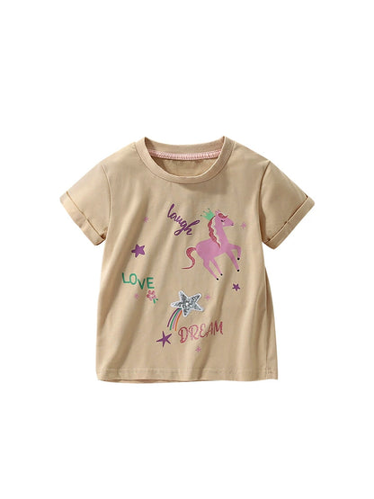 Summer Kids’ Cartoon Horse and Letters Pattern T-shirt in European and American Style, MyKids-USA®, Baby & Toddler Tops, MyKids-USA -  -  -  -  -  -  - 