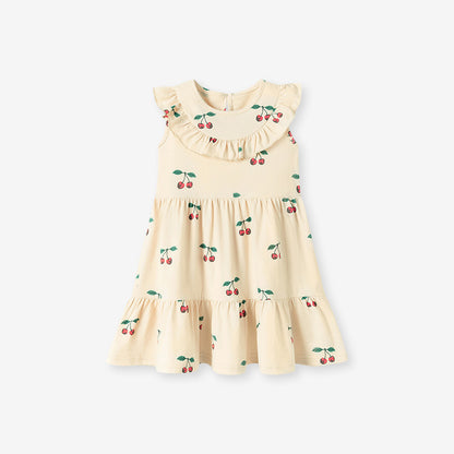 Summer Arrival Cherry Pattern Sleeveless Dress for Stylish Girls, MyKids-USA®, Baby & Children's Dresses, MyKids-USA - Size/Age - 90 (12-24M) - Color - Light Yellow -  -  - TR2604302353-A.