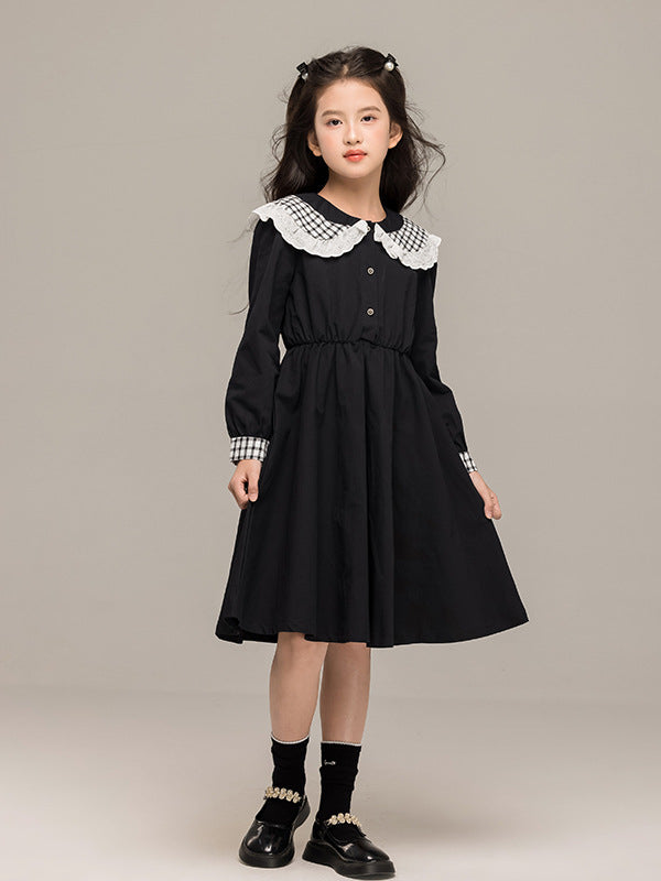 Autumn Arrival Long Sleeves Plaid Pattern Color Patchwork Dress for Stylish Girls