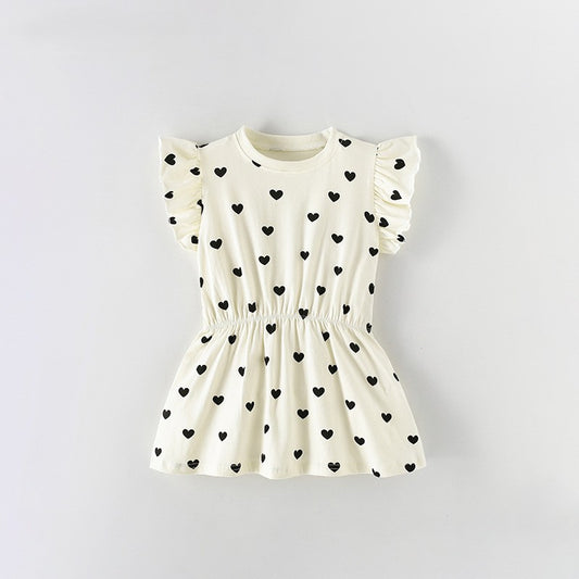 Summer Baby Kids Girls Fly Sleeves Hearts Pattern Dress