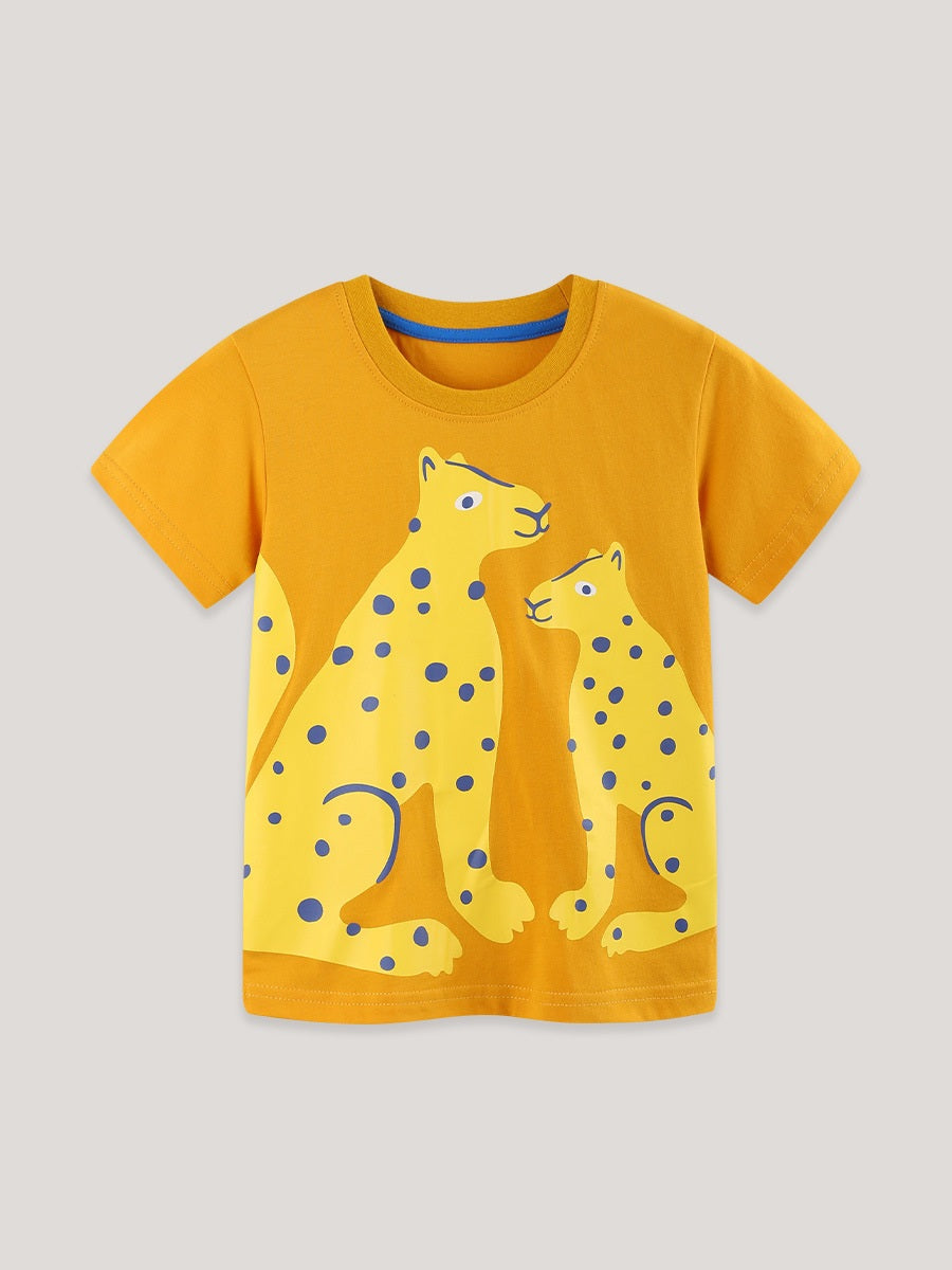 Summer Arrival Boys’ Leopard Pattern Short Sleeves T-shirt in European and American Style