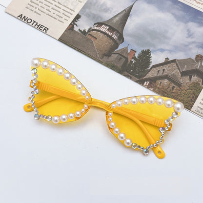 Trendy Butterfly Frame Sunglasses – Pearl-Adorned Party Sunglasses for Girls, MyKids-USA®, Sunglasses, MyKids-USA - Size/Age - Average Size (0-12Y） - Color - Yellow -  -  - TR2601281022-F.