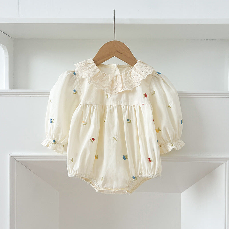 Spring Baby Girls Floral and Fruits Embroidery Pattern Long-sleeved Onesies and Dress – Princess Sister Matching Set, MyKids-USA®, Baby & Toddler Outfits, MyKids-USA - Size/Age - 66 (3-6M) - Color - Beige -  -  - TR2412281757-B