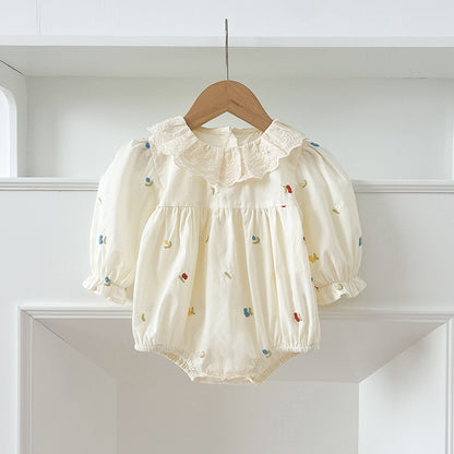 Spring Baby Girls Floral and Fruits Embroidery Pattern Long-sleeved Onesies and Dress – Princess Sister Matching Set, MyKids-USA®, Baby & Toddler Outfits, MyKids-USA - Size/Age - 66 (3-6M) - Color - Beige -  -  - TR2412281757-B