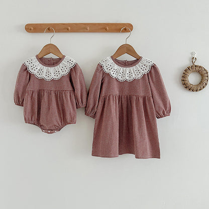 Fashion Lace Collar Long Sleeve Baby Onesies & Girl Dress