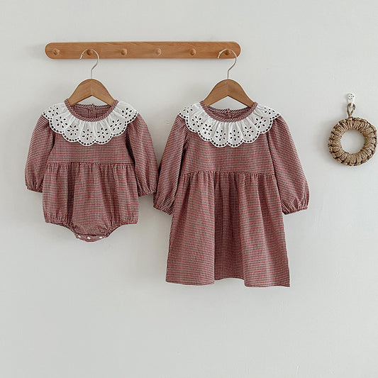 Fashion Lace Collar Long Sleeve Baby Onesies & Girl Dress