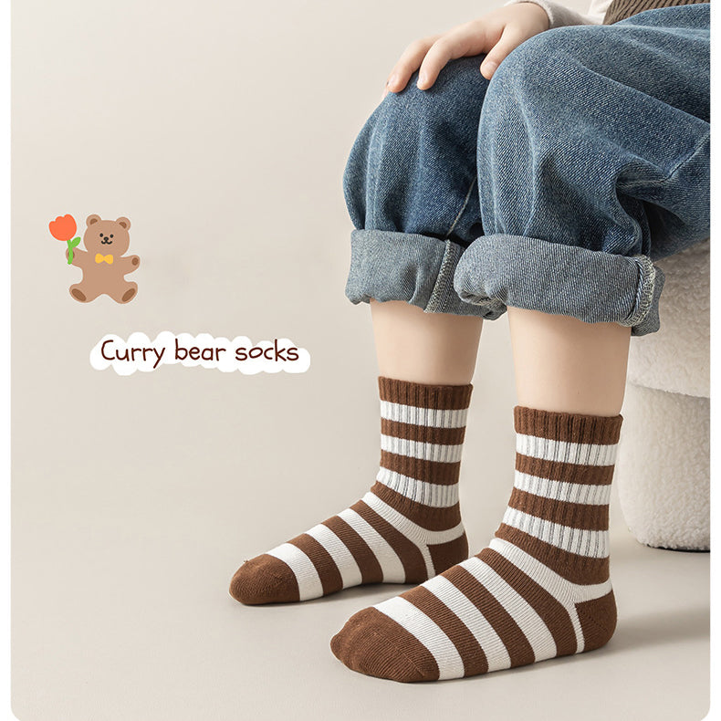 Kids Unisex Breathable Comfy Brown Bear Series Cartoon Pattern Socks Set