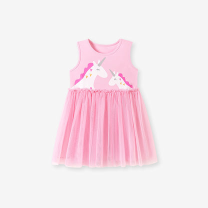 Summer Arrival Unicorn Cartoon Pattern Sleeveless Crew Neck Dress for Stylish Girls, MyKids-USA®, Baby & Children's Dresses, MyKids-USA - Size/Age - 90 (12-24M) - Color - Pink -  -  - TR2605022158-A.