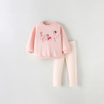 MyKids-USA® Winter and Autumn Baby Kids Girls Cartoon Pattern Long Sleeves Sweatshirt and Plain Pants Clothing Set