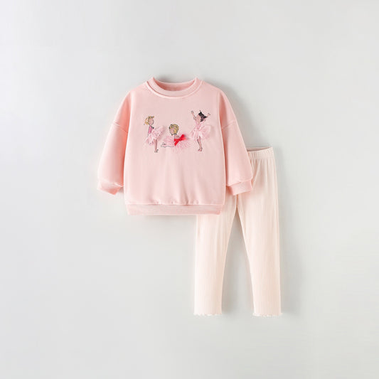 MyKids-USA® Winter and Autumn Baby Kids Girls Cartoon Pattern Long Sleeves Sweatshirt and Plain Pants Clothing Set
