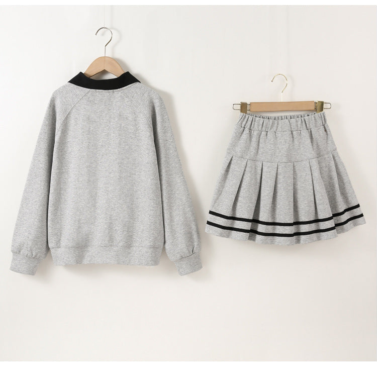 Arrival Autumn Kids Girls Long Sleeves Butterfly-bows Pattern Sweatshirt and Striped Skirt Sets