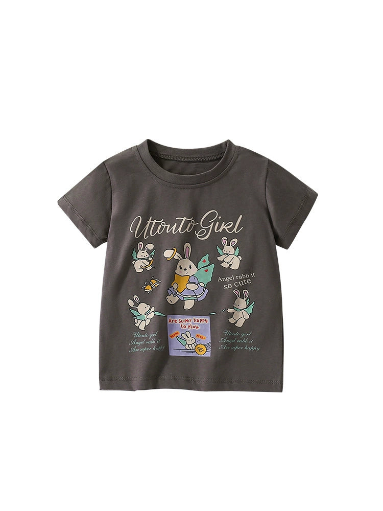 Summer Arrival Girls’ Rabbits Cartoon and Letters Pattern Short Sleeves T-shirt in European and American Style, MyKids-USA®, T-Shirts, MyKids-USA -  -  -  -  -  -  - 