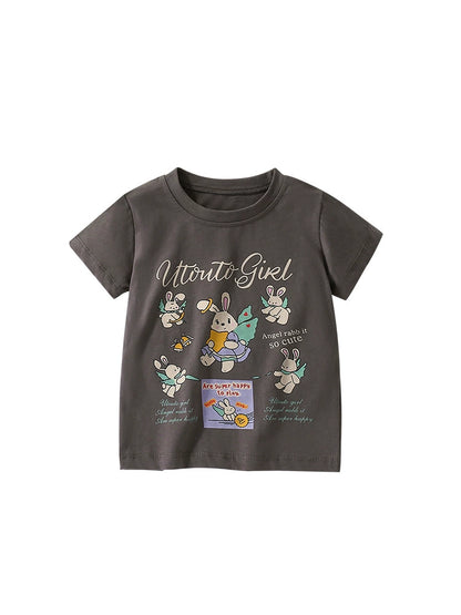 Summer Arrival Girls’ Rabbits Cartoon and Letters Pattern Short Sleeves T-shirt in European and American Style, MyKids-USA®, T-Shirts, MyKids-USA -  -  -  -  -  -  - 