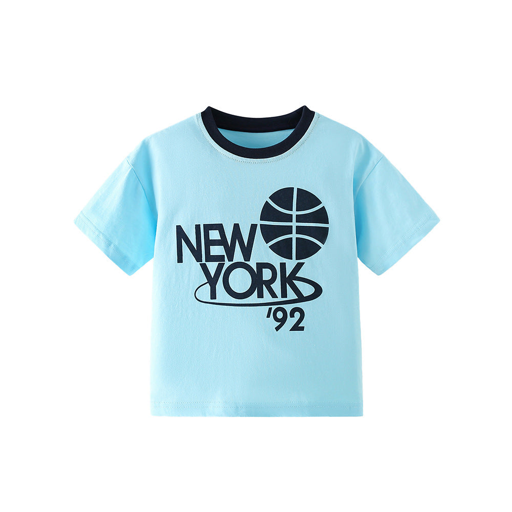 Summer Boys’ Blue Letters Pattern T-shirt