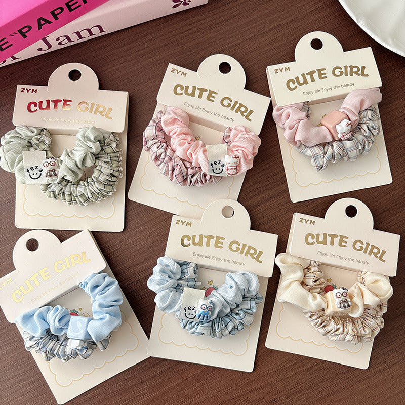 Collection of 2 Cute Plaid and Cartoon Hair Ties, MyKids-USA®, Ponytail Holders, MyKids-USA -  -  -  -  -  -  - .