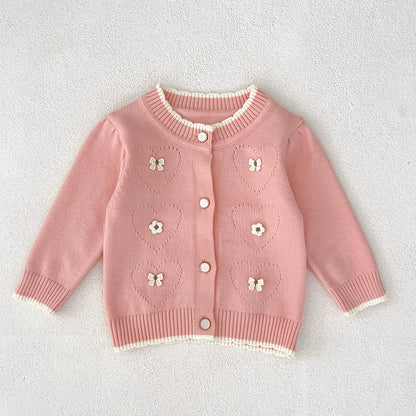 Autumn Arrival Baby Girls Comfortable Butterfly and Flowers Decorated Knitted Long Sleeves Cardigan, MyKids-USA®, Cardigans, MyKids-USA - Size/Age - 66 (3-6M) - Color - Pink -  -  - TR2508042328-B