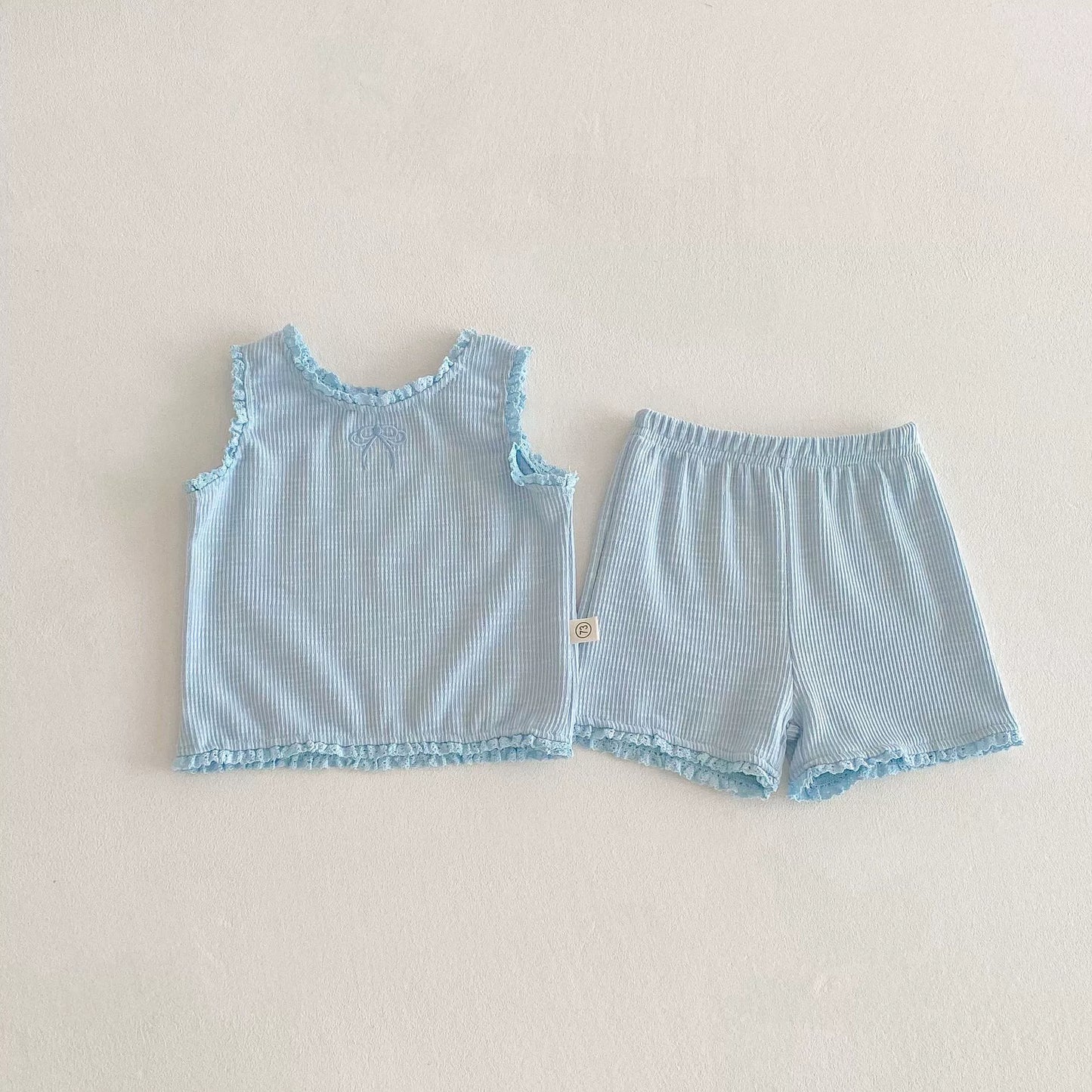 Summer Hot Selling Baby Girls Sleeveless Solid Color Butterfly-bow Embroidered Vest and Plain Shorts Clothing Set, MyKids-USA®, Baby & Toddler Outfits, MyKids-USA - Size/Age - 73 (6-9M) - Color - Blue -  -  - TR2505312103-B