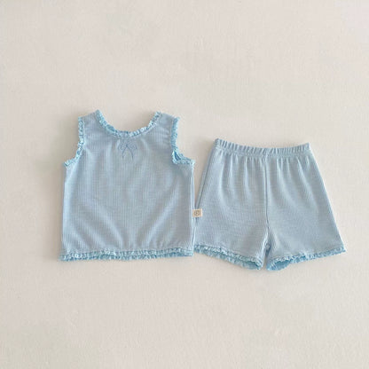 Summer Hot Selling Baby Girls Sleeveless Solid Color Butterfly-bow Embroidered Vest and Plain Shorts Clothing Set, MyKids-USA®, Baby & Toddler Outfits, MyKids-USA - Size/Age - 73 (6-9M) - Color - Blue -  -  - TR2505312103-B