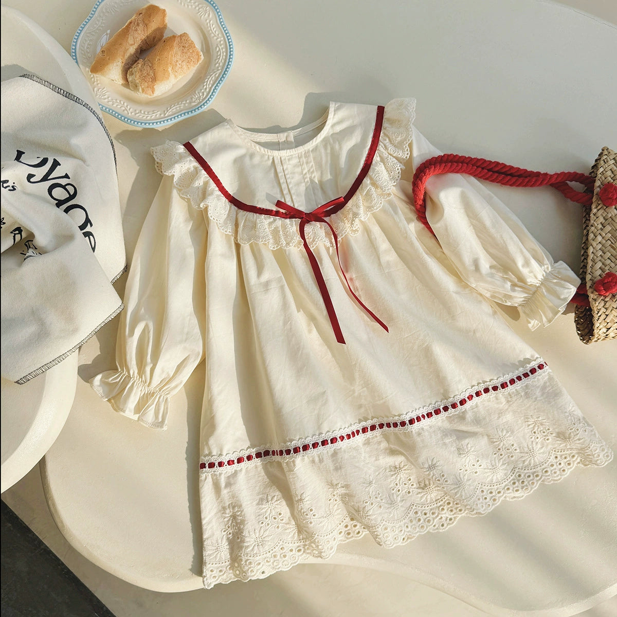 Arrival Autumn Girls Flowers Embroidery Pattern Long Sleeves Lace Trim Dress, MyKids-USA®, Baby & Toddler Dresses, MyKids-USA - Size/Age - 90 (12-24M) - Color - Beige -  -  - TR2507292154-A
