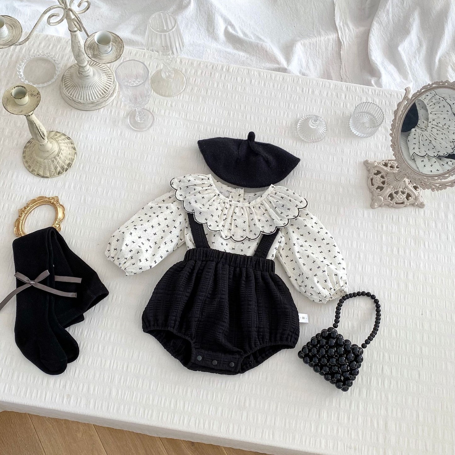 Arrival Spring Girls Long Sleeves Butterfly-Bows/Floral Pattern Top and Overalls Onesies Set Clothing Set, MyKids-USA®, Baby One-Pieces, MyKids-USA - Size - 66 (3-6M) - Color - Beige -  -  - TR2501112259-B