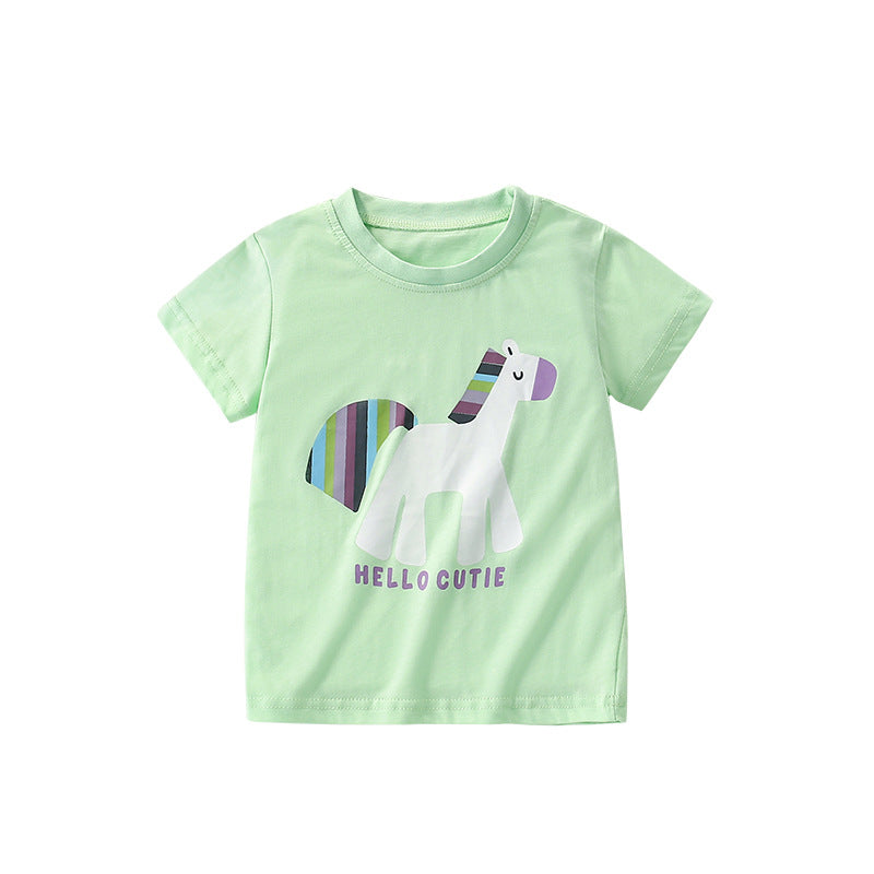 Summer Arrival Unisex Kids’ Horse Cartoon Pattern T-shirt in European and American Style, MyKids-USA®, Baby & Toddler Tops, MyKids-USA - Size/Age - 100 (2-3Y) - Color - Green -  -  - TR2506141752-A