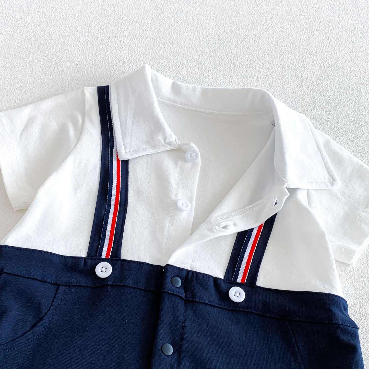 Summer Arrival Baby Boys Short Sleeves Color Patchwork Rompers Bodysuits