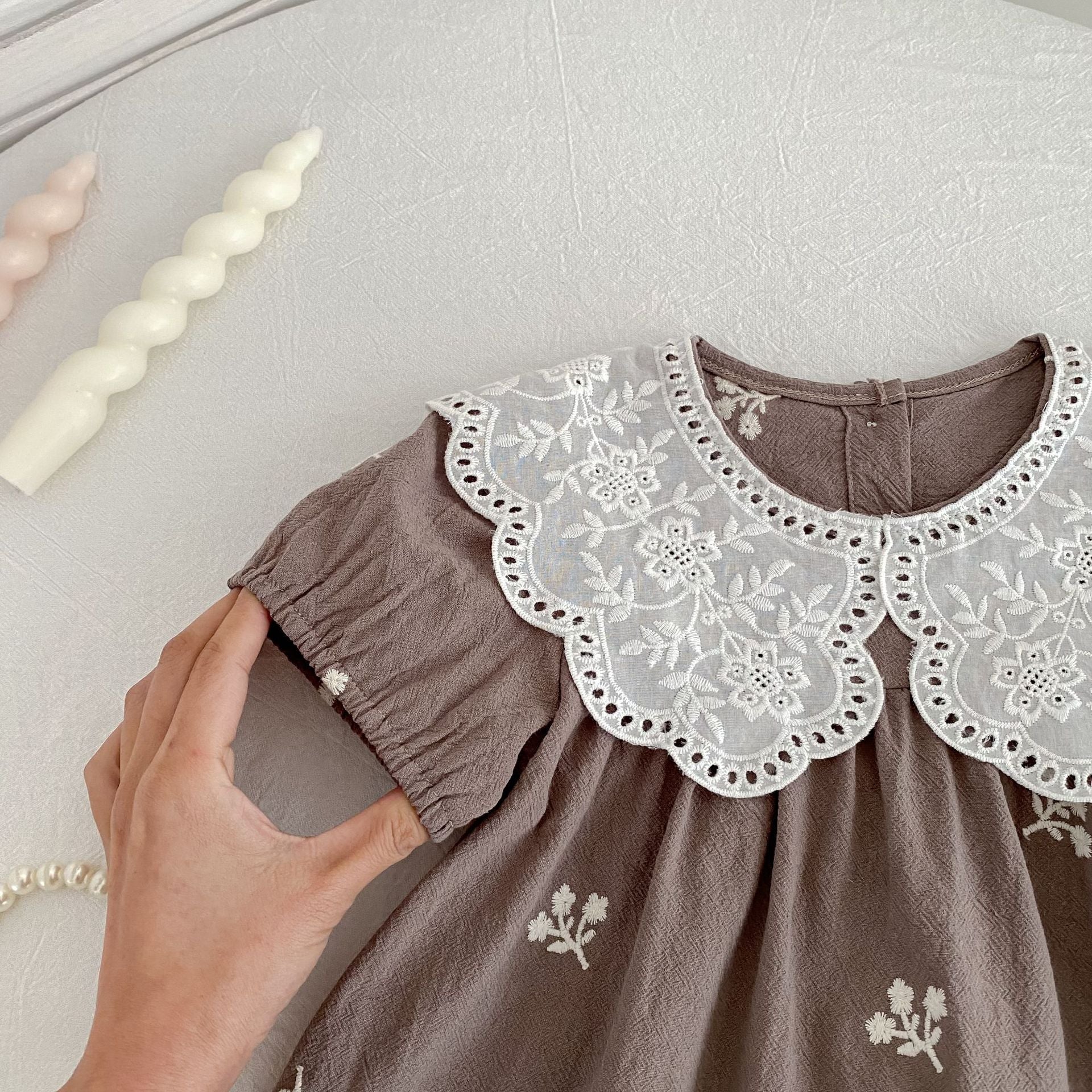 Summer Girls Simple Flowers Embroidery Pattern Short Sleeves Onesies and Girls’ Dress – Princess Sister Matching Set, MyKids-USA®, Baby & Toddler Dresses, MyKids-USA -  -  -  -  -  -  - 