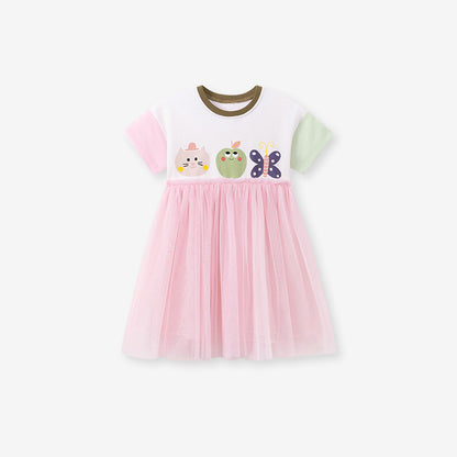 Summer Arrival Cartoon Pattern Color Patchwork Short Sleeves Dress for Stylish Girls, MyKids-USA®, Baby & Toddler Dresses, MyKids-USA - Size/Age - 90 (12-24M) - Color - Light Pink -  -  - TR2601061653-A.