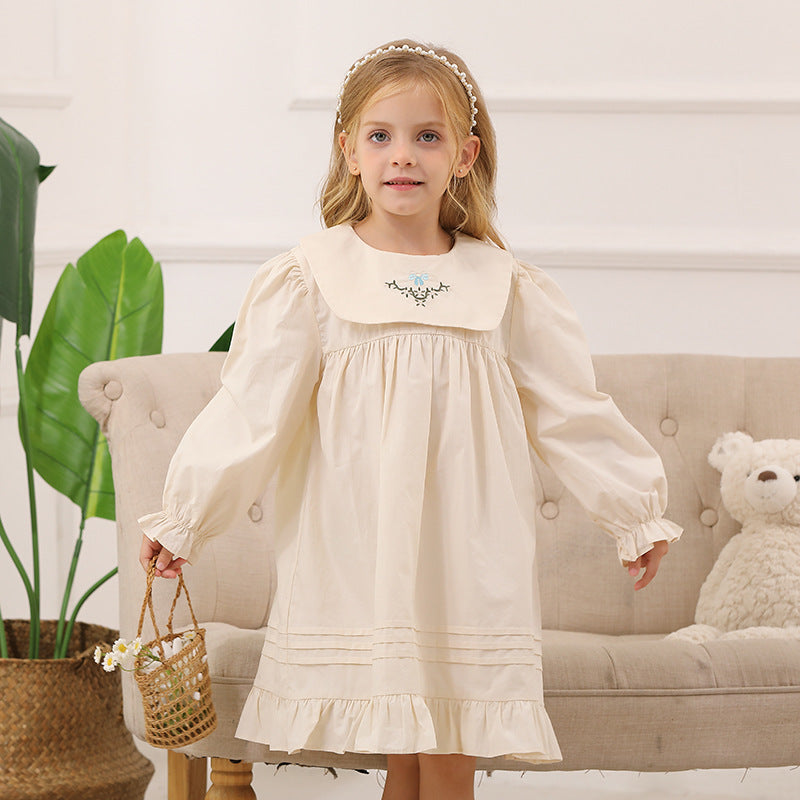 Spring and Autumn Vintage Flowers Embroidered Long-sleeved Dress for Stylish Girls, MyKids-USA®, Baby & Toddler Dresses, MyKids-USA -  -  -  -  -  -  - 