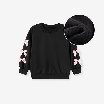Autumn Arrival Kids Girls Butterfly-bows Decorated Crew Neck Long Sleeves Top Sweatshirt, MyKids-USA®, Sweatshirts, MyKids-USA - Size/Age - 90 (12-24M) - Color - Black -  -  - TR2510122312-A