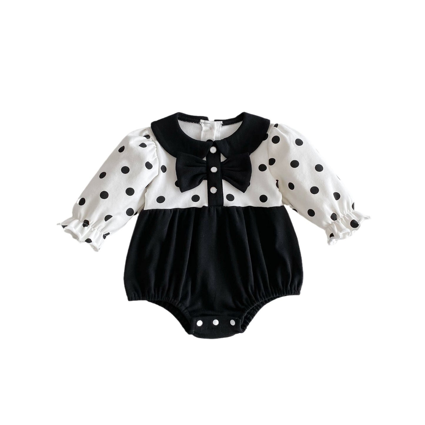 Spring New Design Baby Polka Dots Patchwork Long Sleeves Onesie For Girls