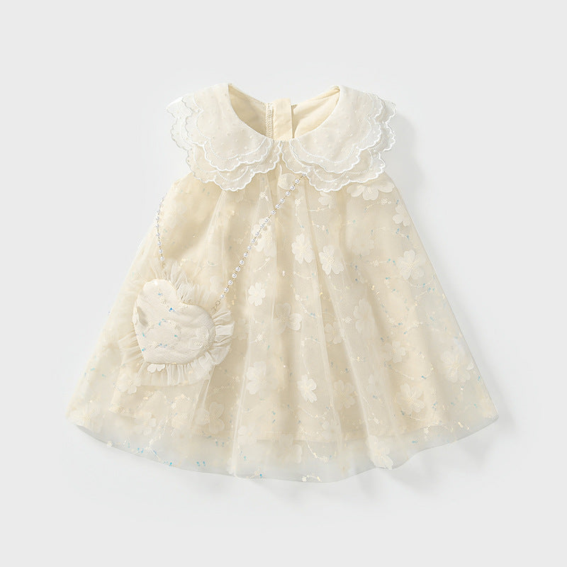 Summer Arrival Baby Girls Cute Floral Pattern Tulle Sleeveless Dress with Collar, MyKids-USA®, Baby & Toddler Dresses, MyKids-USA - Size/Age - 80 (9-12M) - Color - Beige -  -  - TR2505011725-A