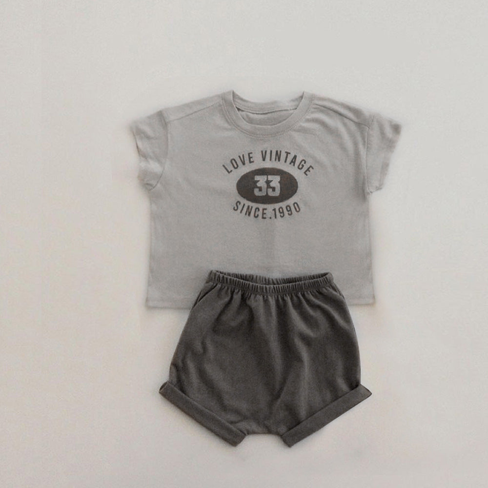 MyKids-USA® Arrival Summer Baby Kids Short Sleeves Letters Pattern T-shirt and Plain Shorts Clothing Set