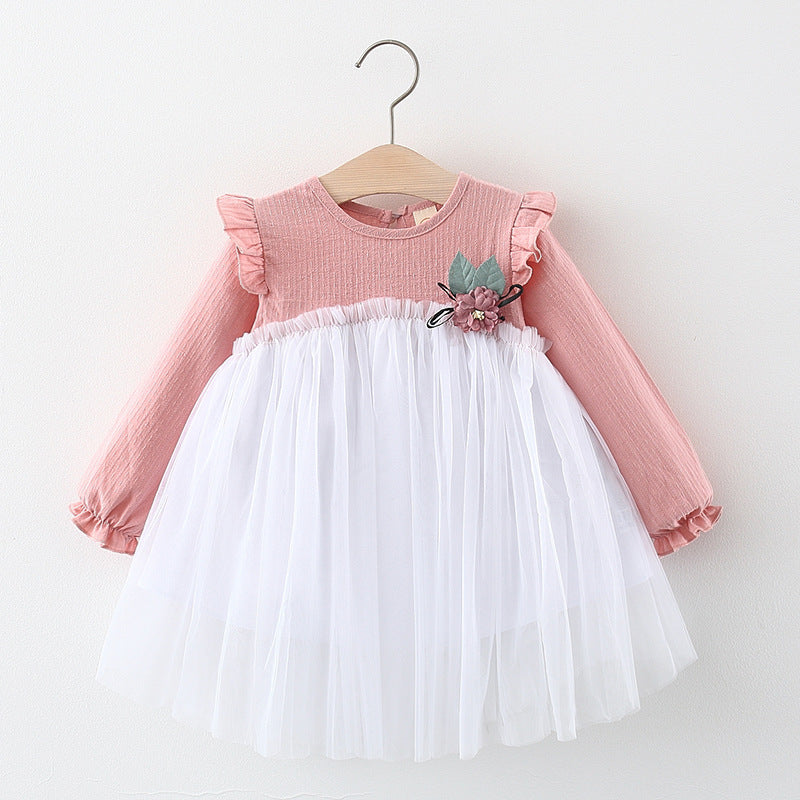 Autumn and Spring Arrival Baby Girls Long Sleeves Tulle Patchwork Dress, MyKids-USA®, Baby & Toddler Dresses, MyKids-USA - Size/Age - 73 (6-9M) - Color - Pink -  -  - TR2411232059-A