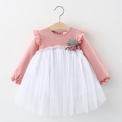 Autumn and Spring Arrival Baby Girls Long Sleeves Tulle Patchwork Dress, MyKids-USA®, Baby & Toddler Dresses, MyKids-USA - Size/Age - 73 (6-9M) - Color - Pink -  -  - TR2411232059-A