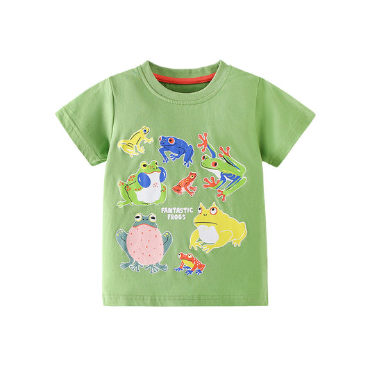 Summer Boys’ Cartoon Frogs Pattern T-shirt in European and American Style, MyKids-USA®, T-Shirts, MyKids-USA - Size/Age - 90 (12-24M) - Color - Green -  -  - TR2604142252-A.