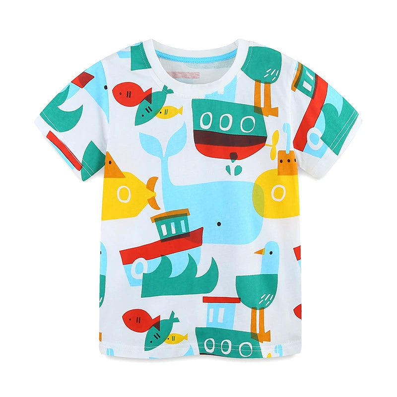 Summer Boys’ Marine Cartoon Pattern T-shirt in European and American Style, MyKids-USA®, Baby & Toddler Tops, MyKids-USA - Size/Age - 90 (12-24M) - Color - Colorful -  -  - TR2506131954-A
