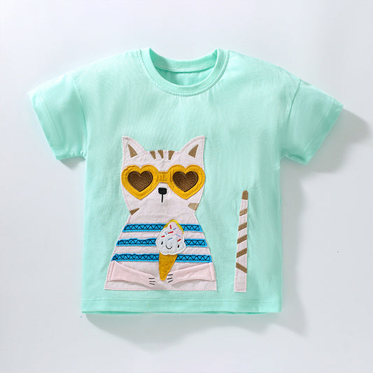 Girls’ Clothing Summer Collection – Fashionable Lady Cat Pattern Children’s T-Shirt
