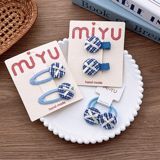Collection of 2 Versatile Blue Plaid Pattern Hair Clips and Hair Ties, MyKids-USA®, Hair Pins, Claws & Clips, MyKids-USA -  -  -  -  -  -  - .