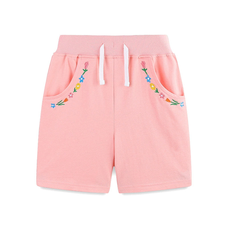 Summer Arrival Baby Kids Girls Cotton Casual Style Flowers Pattern Embroidered Shorts, MyKids-USA®, Shorts, MyKids-USA - Size/Age - 90 (12-24M) - Color - Pink -  -  - TR2506051903-A