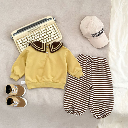 MyKids-USA® Autumn Baby Kids Girls Long Sleeves Color Patchwork Pullover and Striped Pants Clothing Set