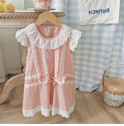 Summer Arrival Flowers Pattern Lace Trim Fly Sleeves Dress for Stylish Girls, MyKids-USA®, Baby & Toddler Dresses, MyKids-USA - Size/Age - 90 (12-24M) - Color - Pink -  -  - TR2503162106-A