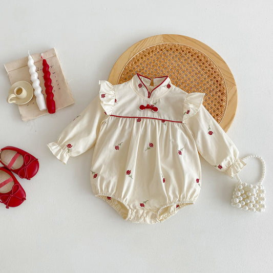 Spring Design Baby Girls Long Sleeves Rose Print Onesie, MyKids-USA®, Baby One-Pieces, MyKids-USA -  -  -  -  -  -  - 