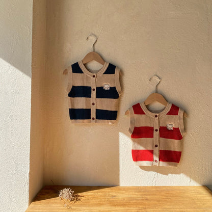 MyKids-USA® Arrival Spring and Autumn Baby Kids Striped Sleeveless Knitted Vest