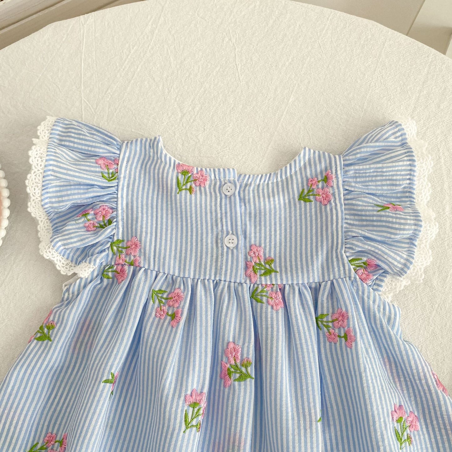 Summer Girls Simple Flowers and Striped Pattern Crew Neck Onesies and Dress – Princess Sister Matching Set, MyKids-USA®, Baby & Toddler Outfits, MyKids-USA -  -  -  -  -  -  - .