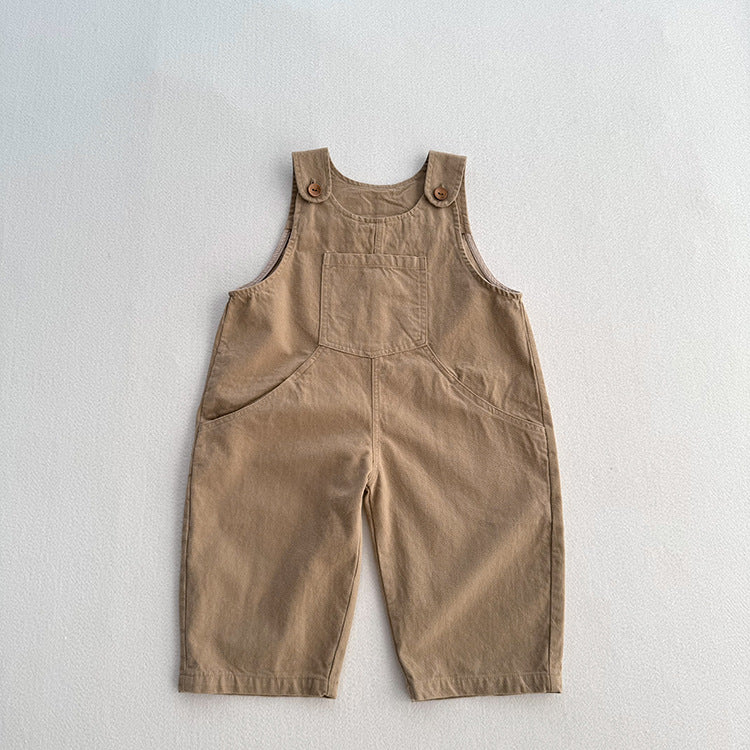 Autumn Unisex Baby Solid Color Sleeveless Casual Overalls Romper, MyKids-USA®, Baby One-Pieces, MyKids-USA - Size/Age - 80 (9-12M) - Color - Khaki -  -  - TR2410290005-B