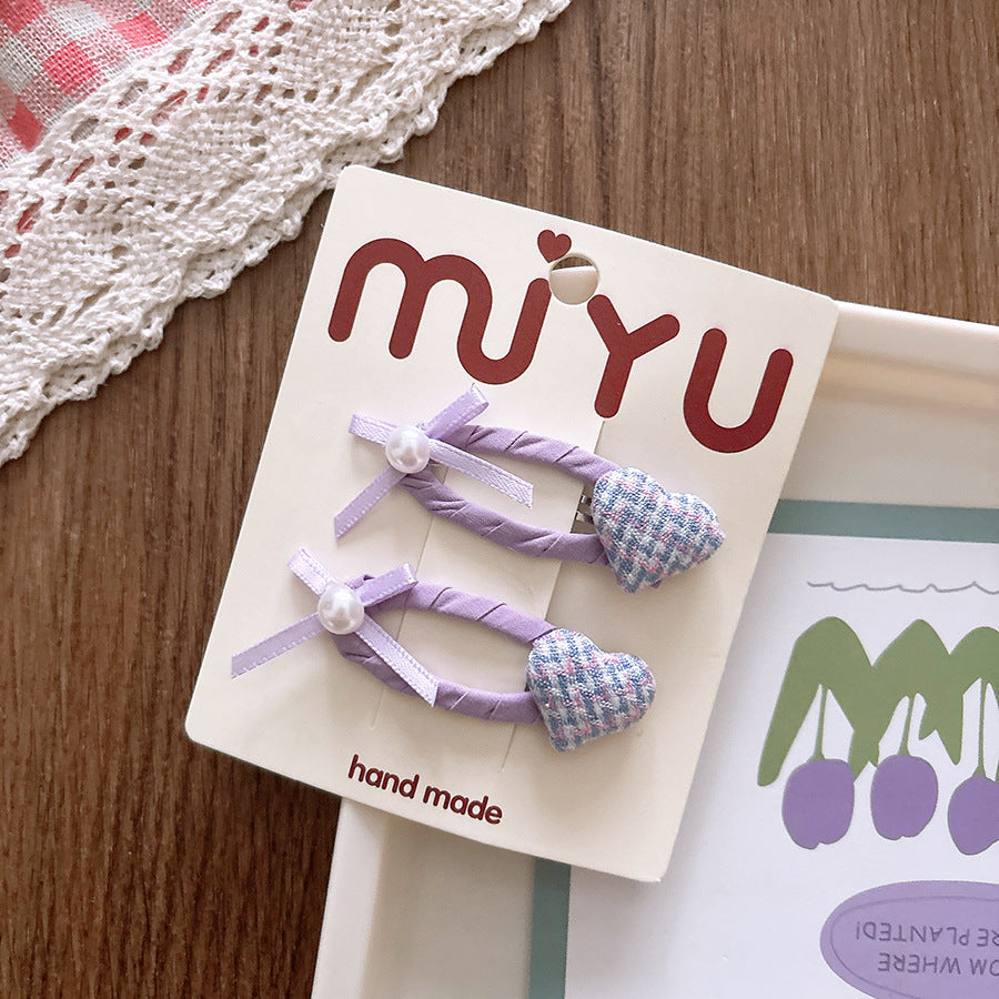 Collection of 2 Purple Heart Pattern Decorated Hair Clips and Hair Ties, MyKids-USA®, Hair Pins, Claws & Clips, MyKids-USA - Size/Age - Average Size (0-12Y） - Color - Beige -  -  - TR2601081459-A.